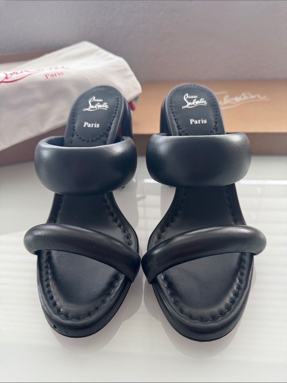 Christian Louboutin Black Padded Double-Band Slide Mules